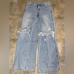 PacSun Blue Straight Leg Jeans with Distressed Style